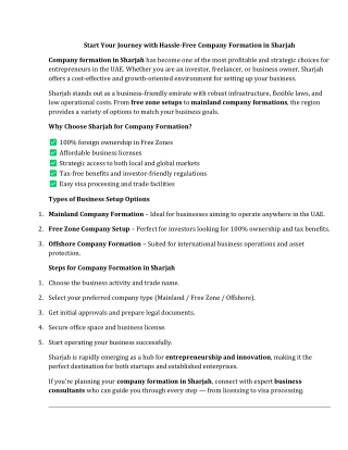 Start Your Journey with Hassle-Free Company Formation in Sharjah