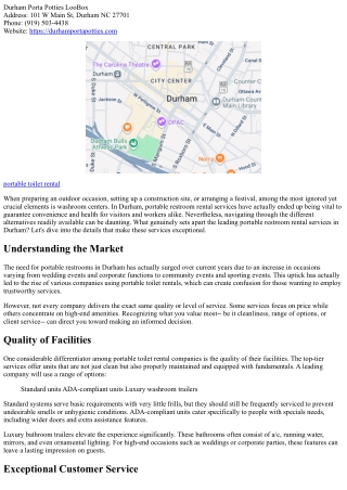 What Distinguishes the Leading Portable Toilet Rental Providers in Durham?