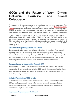 GCCs and the Future of Work: Driving Inclusion, Flexibility,Collaboration