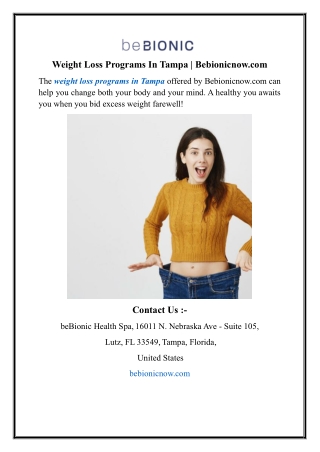 Weight Loss Programs In Tampa | Bebionicnow.com