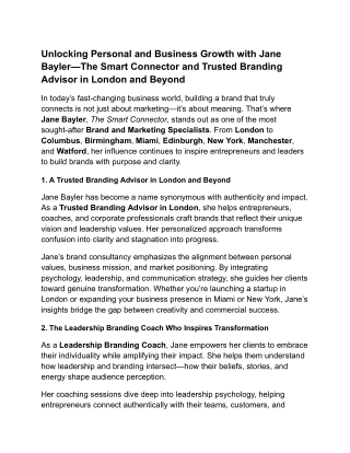 Unlocking Personal and Business Growth with Jane Bayler—The Smart Connector and Trusted Branding Advisor in London and B