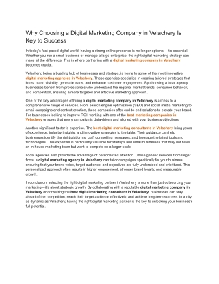 Why Choosing a Digital Marketing Company in Velachery Is Key to Success