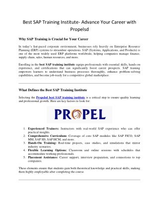 Best SAP Training Institute- Advance Your Career with Propelsd