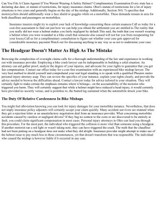 Can I Still Obtain Settlement If I Wasnt Putting On A Safety Helmet In My Bike A