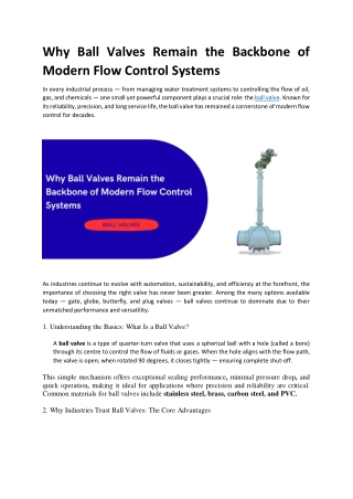 Why Ball Valves Remain the Backbone of Modern Flow Control Systems