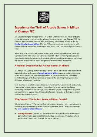 Experience the Thrill of Arcade Games in Milton at Champs FEC