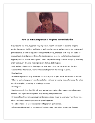 How to maintain personal Hygiene in our Daily life