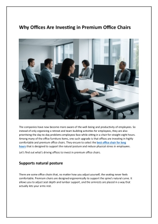 How Premium Office Chairs Enhance Comfort, Focus, and Productivity at Work