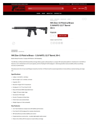 IWI Zion-15 Pistol w/Brace 5.56NATO 12.5″ Barrel 30 1 in USA -prime-firearms.com