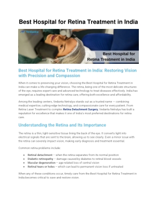 Best Hospital for Retina Treatment in India – Advanced Eye Care at Vedanta Netra