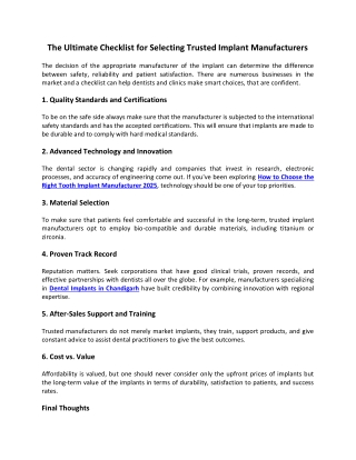 The Ultimate Checklist for Selecting Trusted Implant Manufacturers