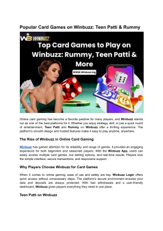 Popular Card Games on Winbuzz Teen Patti & Rummy