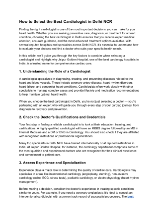 How to Select the Best Cardiologist in Delhi NCR