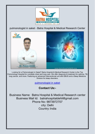 pulmonologist in saket - Batra Hospital & Medical Research Center