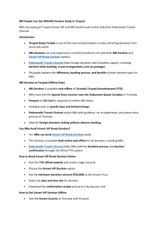 NRI People Can Get SRIVANI Darshan Easily in Tirupati