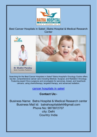 Best Cancer Hospitals in Saket | Batra Hospital & Medical Research Center