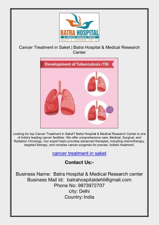 Cancer Treatment in Saket | Batra Hospital & Medical Research Center