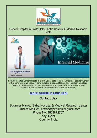 Cancer Hospital in South Delhi | Batra Hospital & Medical Research Center