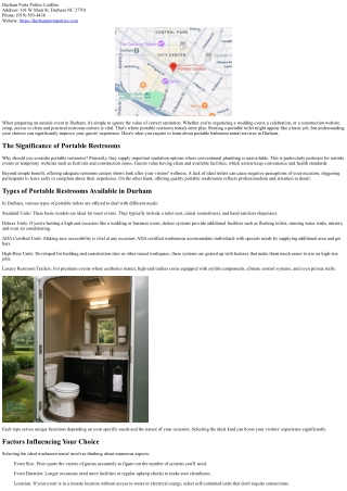 Durham Portable Restroom Rental: Fulfilling Your Sanitation Needs