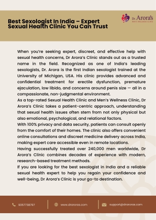 India’s Leading Sexologist – Expert Care for Men’s Sexual Health