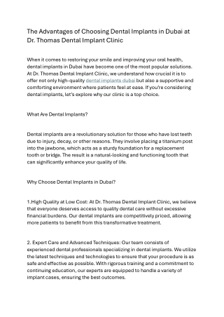 The Advantages of Choosing Dental Implants in Dubai at Dr