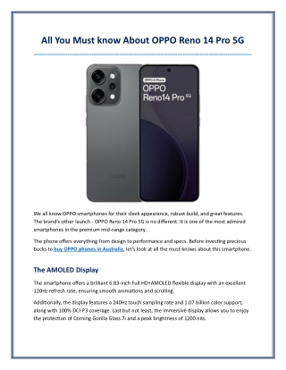 All You Must know About OPPO Reno 14 Pro 5G