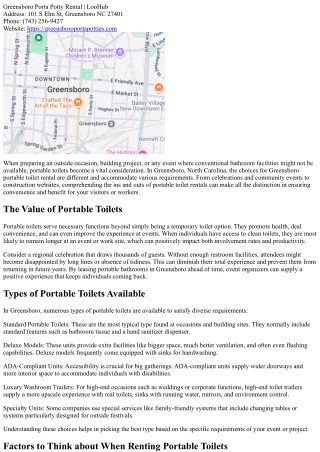 Whatever You Required to Learn About Portable Toilet Rental in Greensboro NC