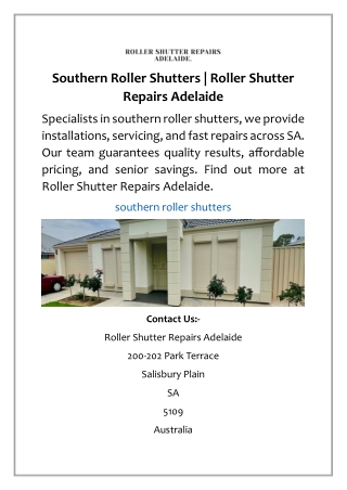 Southern Roller Shutters | Roller Shutter Repairs Adelaide