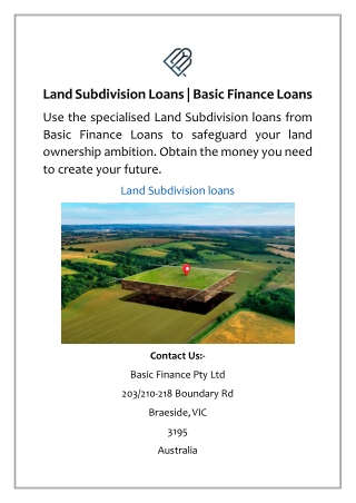 Land Subdivision Loans | Basic Finance Loans