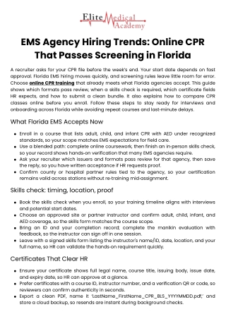 EMS Agency Hiring Trends Online CPR That Passes Screening in Florida