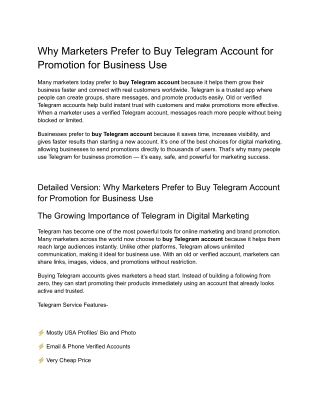Why Marketers Prefer to Buy Telegram Account for Promotion for Business Use
