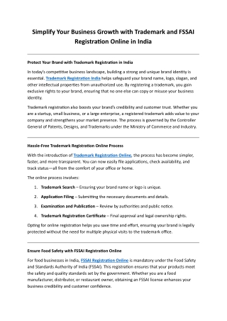 Simplify Your Business Growth with Trademark and FSSAI Registration Online in India