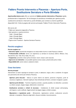 Fabbro Piacenza pronto intervento