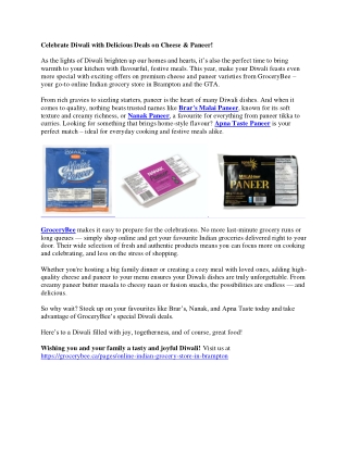 Celebrate Diwali with Delicious Deals on Cheese & Paneer!