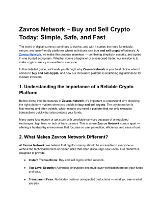 Zavros Network - Buy and Sell Crypto Today - Simple, Safe and Fast.