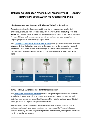 Reliable Solutions for Precise Level Measurement