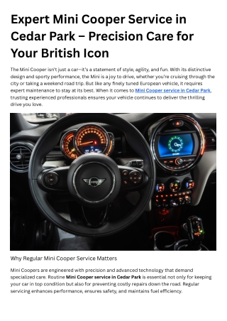 Expert Mini Cooper Service in Cedar Park – Precision Care for Your British Icon
