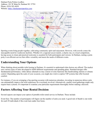 Leasing a Porta Potty for Sporting Events: What You Required to Learn About Durh