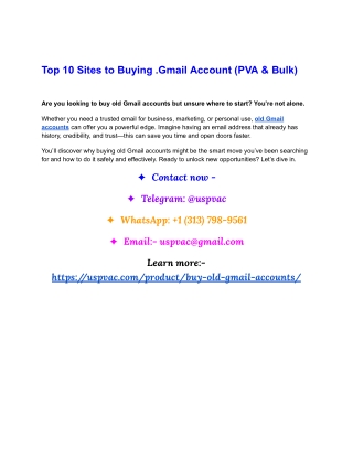 Top 10 Sites to Buying .Gmail Account (PVA & Bulk)