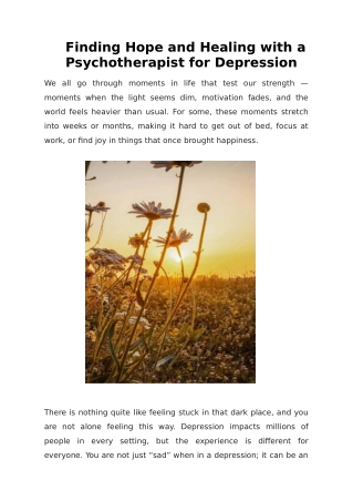 Finding Hope and Healing with a Psychotherapist for Depression