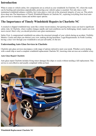 The Importance of Timely Windshield Repairs in Charlotte NC