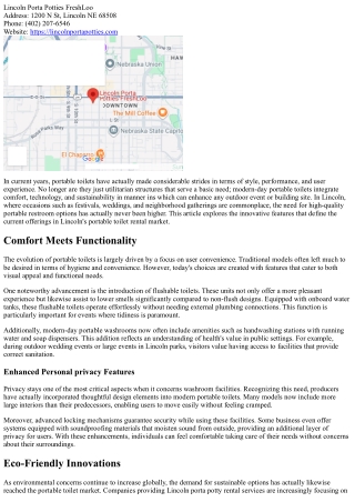 Ingenious Functions of Modern Portable Toilets Available in Lincoln