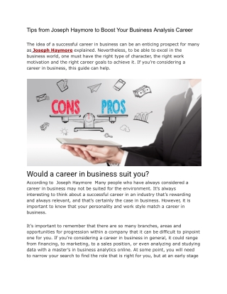 Expert Business Analysis Tips from Joseph Haymore