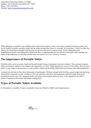Everything You Required to Learn About Portable Toilet Rental in Greensboro NC