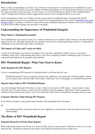 Is DIY Windshield Repair Worth It? Insights from Charlotte Experts