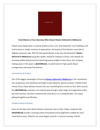 Fresh Blooms at Your Doorstep: Why Choose Flowers Delivered in Melbourne