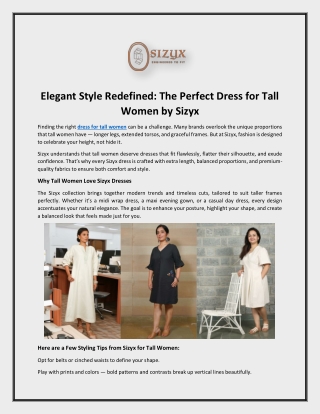 Elegant Style Redefined: The Perfect Dress for Tall Women by Sizyx