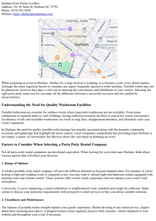 Occasion Planning in Durham: The Significance of Quality Porta Potty Rentals