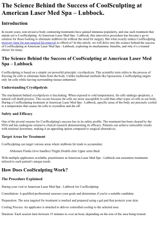 The Science Behind the Success of CoolSculpting at American Laser Med Spa – Lubb