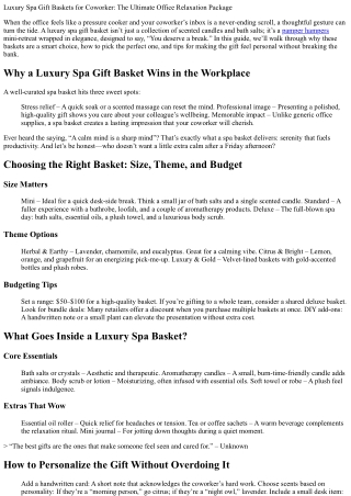 Luxury Spa Gift Baskets for Coworker: The Ultimate Office Relaxation Package